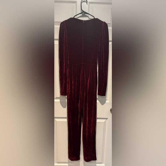 Lulus Feeling Festive Burgundy Velvet Surplice Long Sleeve Jumpsuit Holiday S - Picture 4 of 11